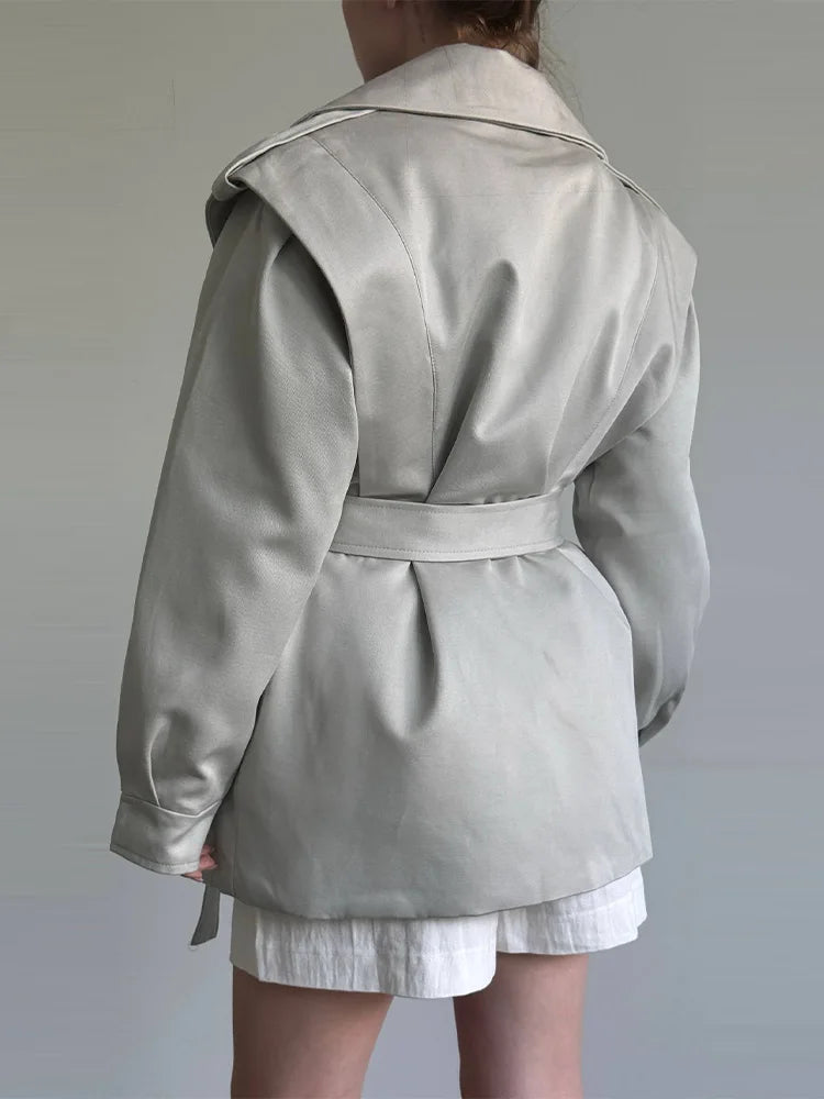 Solid Stand Collar Padded Coat Waist Tie Belt Long Cape Sleeve Button Zipper Loose Women Coats 2026 Autumn Commute Chic Outfit