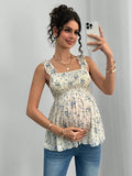 Maternity Clothing Spring and Summer New Printed Suspenders Maternity Top Square Collar A Word Maternity Vest Pregnancy Shirt