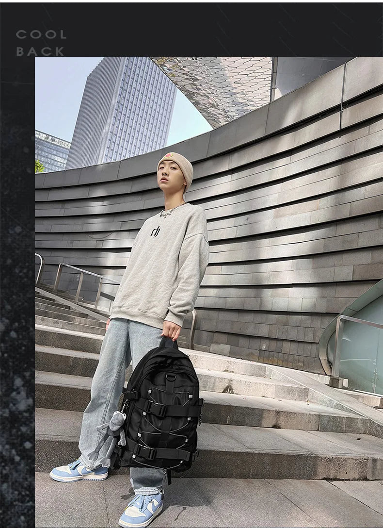 Backpack men and women cool backpack leisure junior high school students backpack personality skateboard