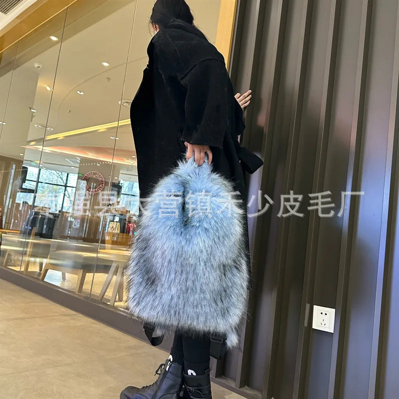 2026 NEW FASHION Y2K Faux Fur FOR Women Backpack Solid Soft Fleece Knapsack Harajuku Style Winter Ladies Bag