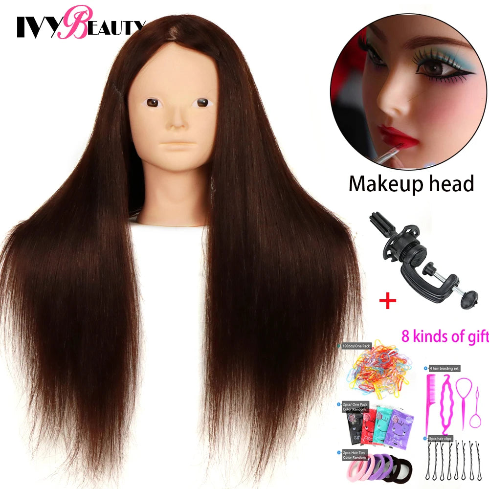 85% Real Human Hair Mannequin Head For Hair Training Styling Professional Hairdressing Cosmetology Dolls Head For Hairstyles