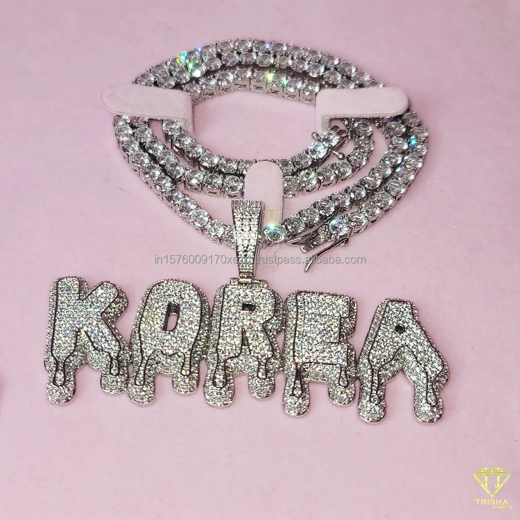 " DAE " Drip Letter Pendant With Tennis Chain Lab Grown  Diamond Hip Hop Necklace Custom Bling Jewelry