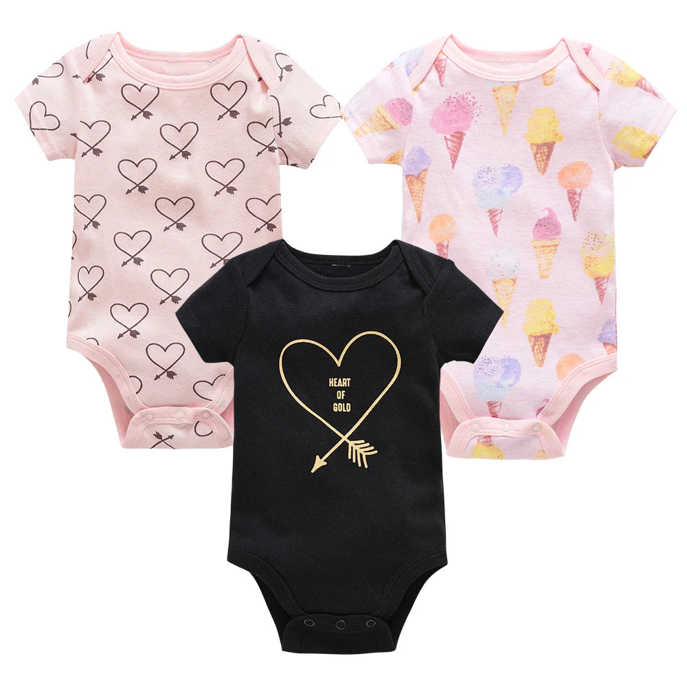 Kavkas 3 Pcs/lot Baby Boy Bodysuit 100% Cotton Short Sleeve Newborn Girls Clothes Summer Infant Clothing