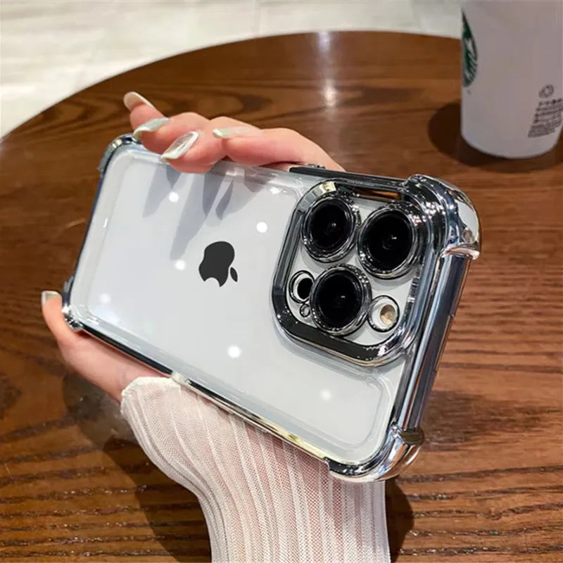 Luxury Purple Plating Clear Shockproof Phone Case For iPhone 14 13 16 15 Pro Max Plus XS XR X Four Corner Silicone Soft Cover
