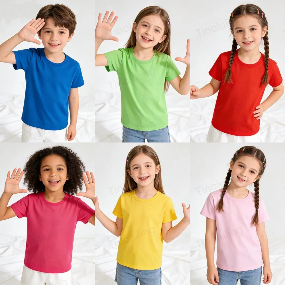 1 to 14 Years Boys T Shirts 100% Cotton Plain Girl T Shirt Sports Black White Children's Tees Short Sleeve Teenage Baby Clothing