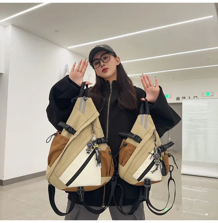 2024 Techwear Style Hip Hop Sport Motorcycle Backpack Men Women Multifunction Waterproof Travel Single Shoulder School Bag