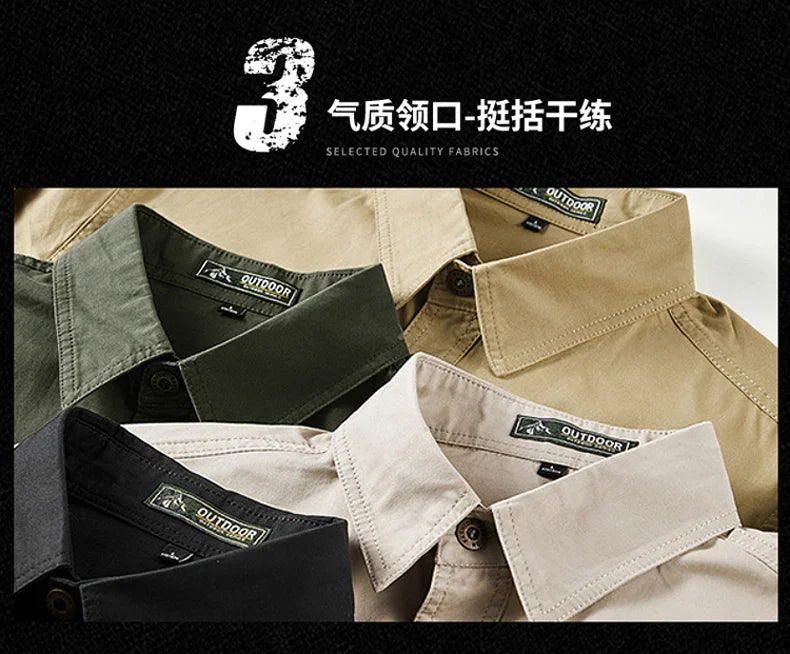 Business Military Shirts Men Tactics Long Sleeve Spring Autumn 100% Cotton Vintage Multi-pocket Cargo Shirts Menswear Clothing