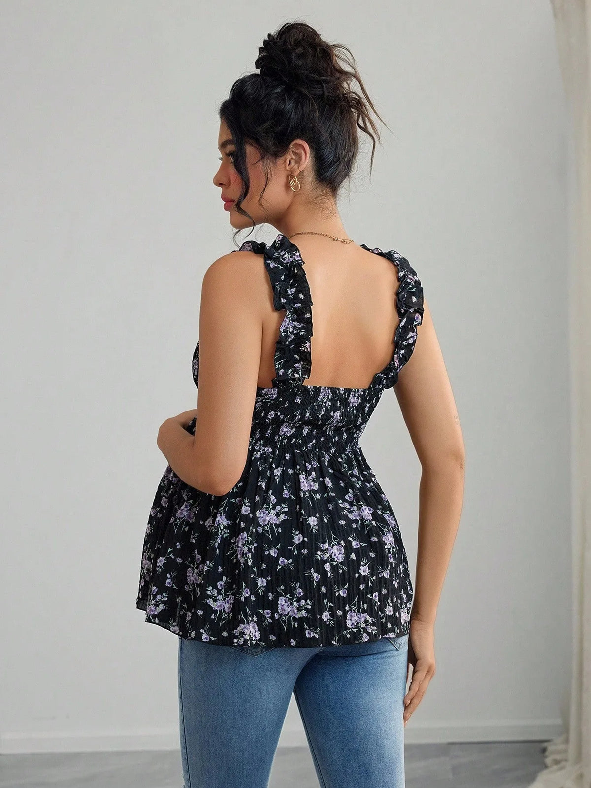 Maternity Clothing Spring and Summer New Printed Suspenders Maternity Top Square Collar A Word Maternity Vest Pregnancy Shirt