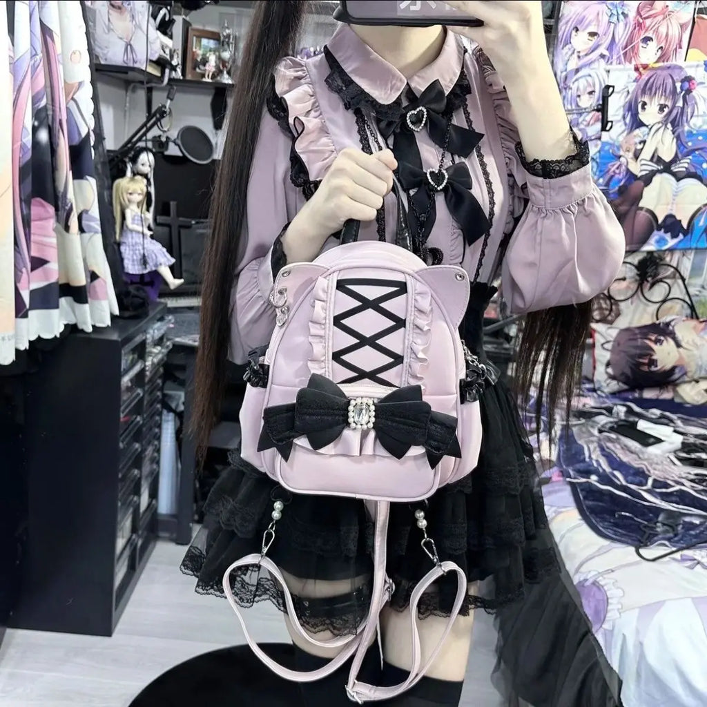Japanese Ita Mochila Lace Cat's Ear School Bag Cute Large Capacity Mochilas Mujer New Bow Women Bags Student Backpack