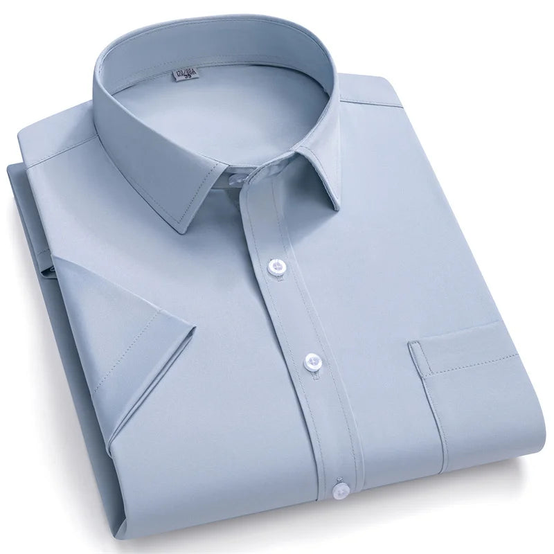 New Men Shirts Short Sleeves Dress Shirts For Men Slim Fit Camisa Social Business Blouse Pocket White Shirt Men's clothing S-7XL