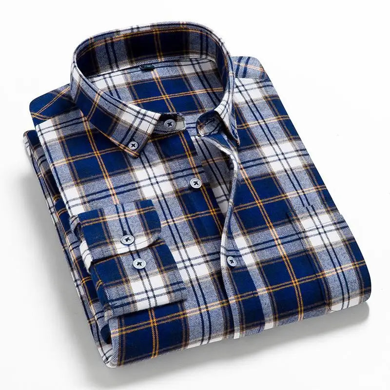 2026 100% Cotton New Male Casual Long Sleeve Warm Man Clothes Flannel Plaid Shirt Men Plus Size 3XL 4XL