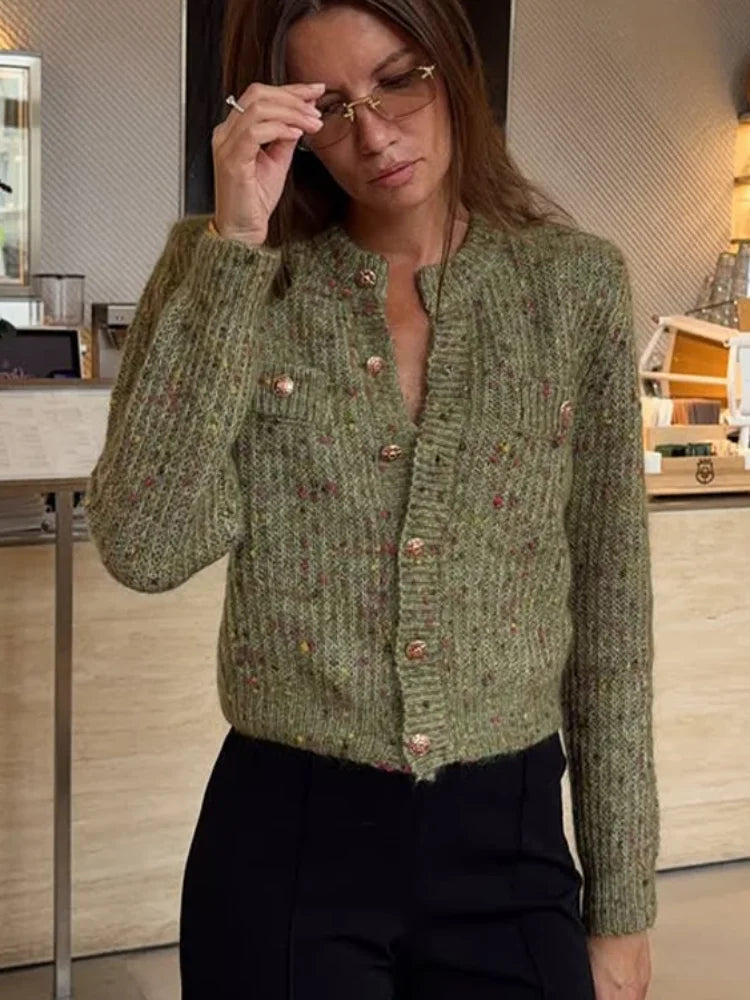 Elegant Knit Female Short Cardigans O-neck Fashion Women Single Breasted Sweater Full Sleeve Autumn Lady Casual 2026 Knitwear