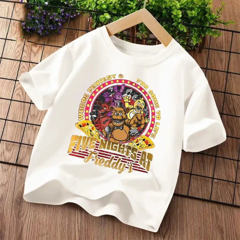2026 Cartoon Five Nights At Freddys Kids T-shirts FNAF Graphic T-shirt Children Casual Sports Tops Short Sleeves Kids Clothing