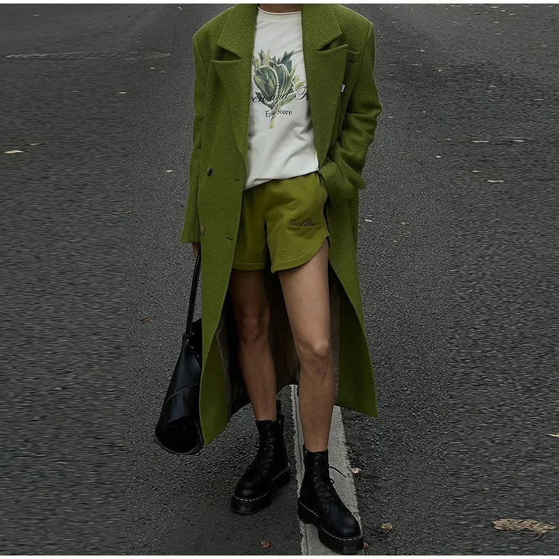 Women's Long Overcoats Lapel Full Sleeve Oversized Woolen Coats Autumn Female Double Breasted Solid Loose Jackets New Outerwears