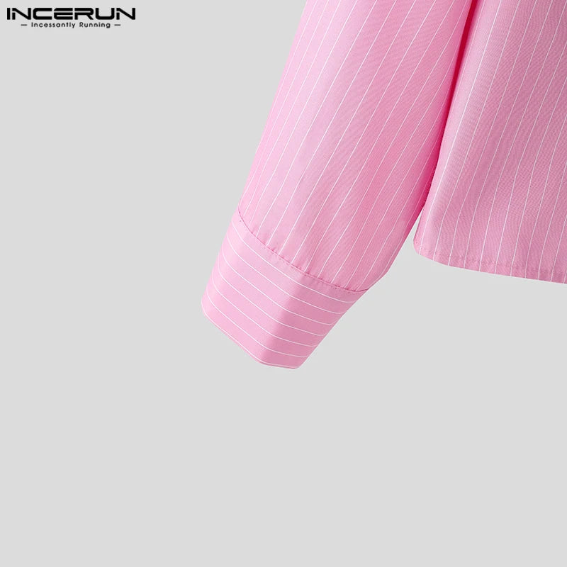 INCERUN Men Striped Shirt Lapel Long Sleeve Loose Casual Men Clothing 2025 Oversize Streetwear Spring Autumn Tops Fashion Shirts