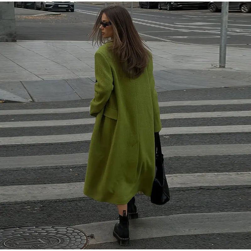 2026 Autumn Winter Solid Women's Woolen Overcoat Urban Long Sleeve Lapel Button Female Outwear Elegant Fashion Lady Overcoats