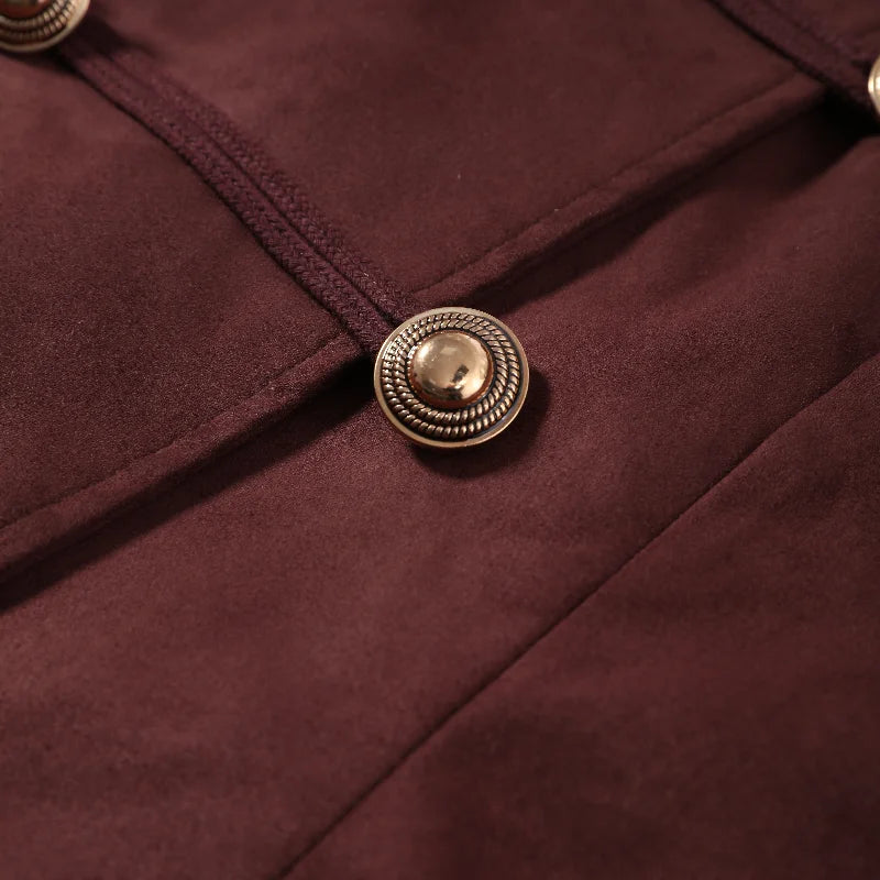 Vintage Women's Feather Patchwork Suede Short Jacket  Stand Collar Long Sleeve Double Breasted Coat 2026 Autumn Lady Jackets