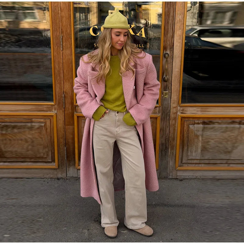 Women's Long Overcoats Lapel Full Sleeve Oversized Woolen Coats Autumn Female Double Breasted Solid Loose Jackets New Outerwears