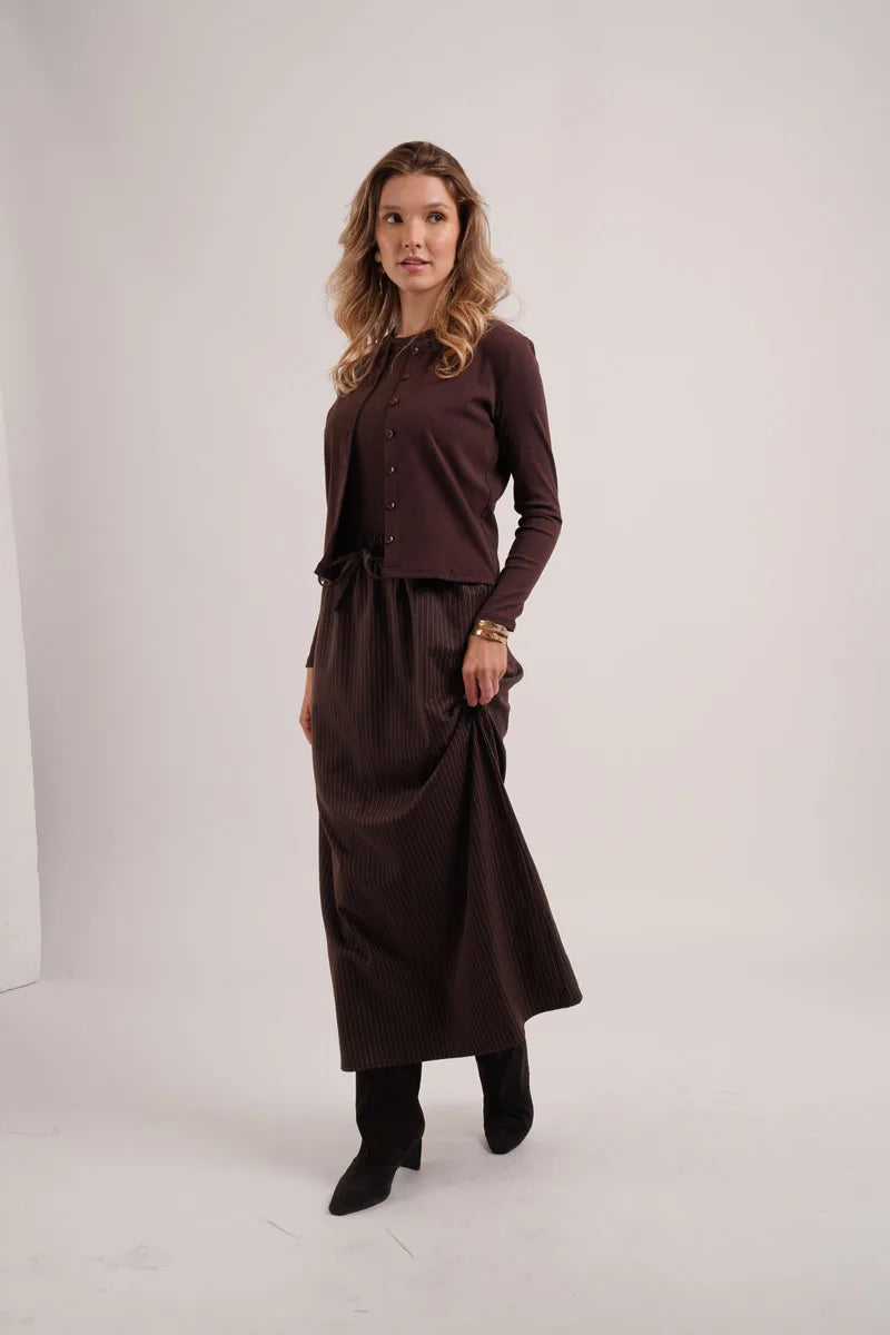 AS AW26 Pinstripe collection woman clothes ribbing cardigan + Embroidery vest  + Pinstripe slip dress+  Pinstripe  skirt