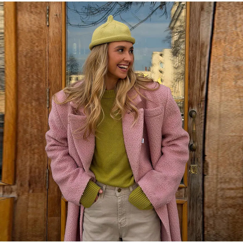 2026 Autumn Winter Solid Women's Woolen Overcoat Urban Long Sleeve Lapel Button Female Outwear Elegant Fashion Lady Overcoats
