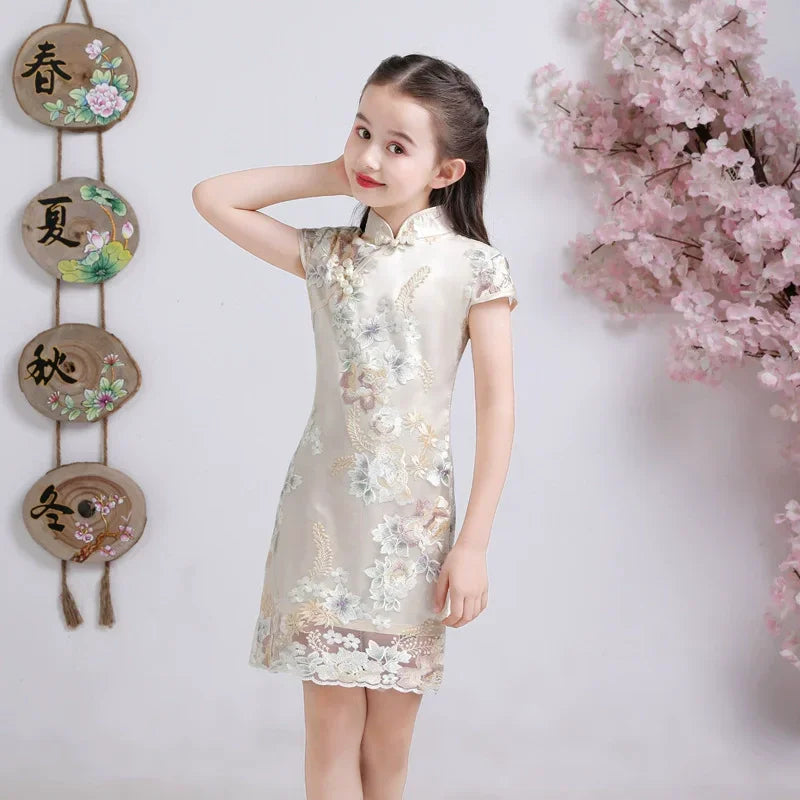 Tang Costume Girl Dress Qipao Children Outfit Stage Party Cheongsams Baby Hanfu Kids Clothing Vestidos Summer Girls Dresses