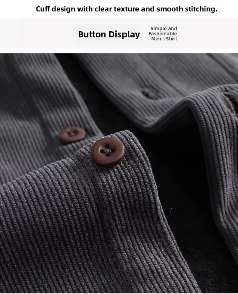 Men's Fleece Lined Long Sleeve Shirt Thick Warm Casual Corduroy Outerwear Trendy Pure Color Breathable Youthful Style Standar...