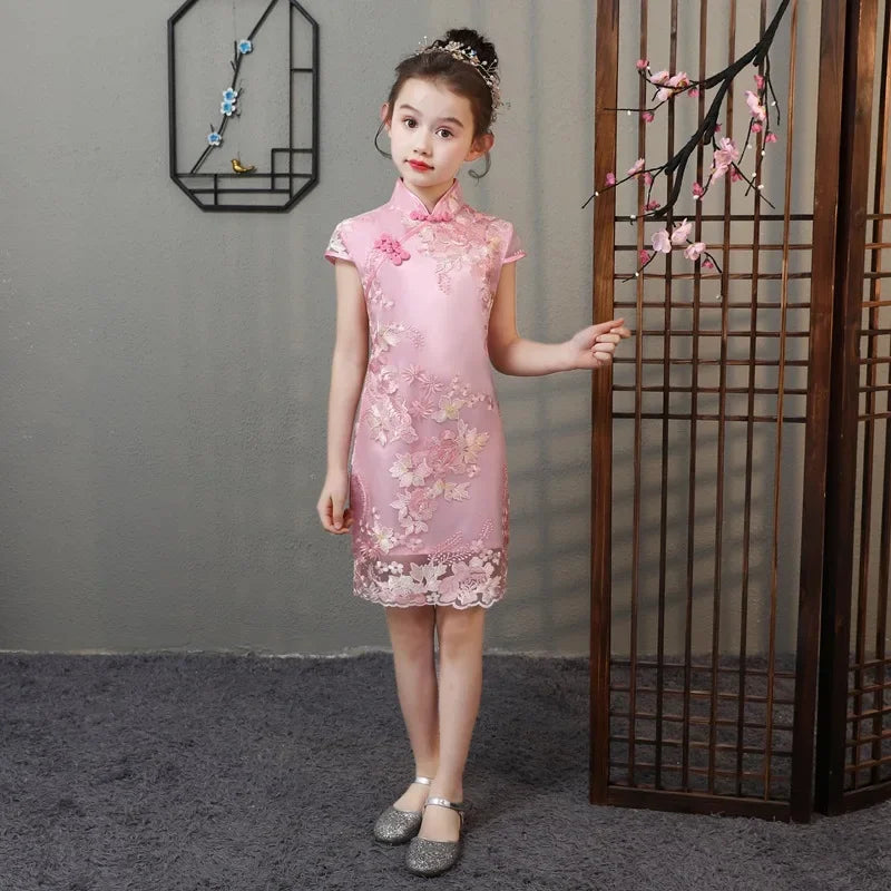 Tang Costume Girl Dress Qipao Children Outfit Stage Party Cheongsams Baby Hanfu Kids Clothing Vestidos Summer Girls Dresses