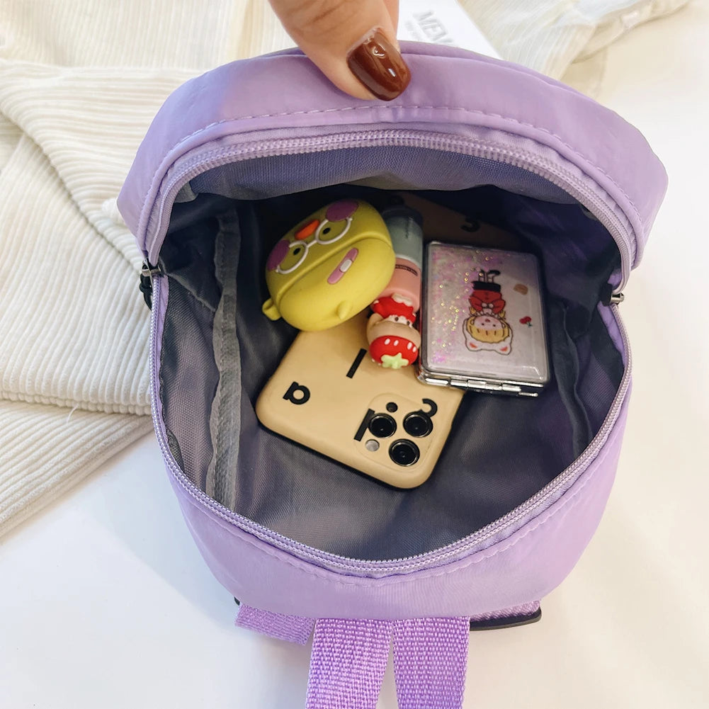 Fashion Solid Color Backpack Women Nylon Knapsack Preppy Style Mini Rucksacks