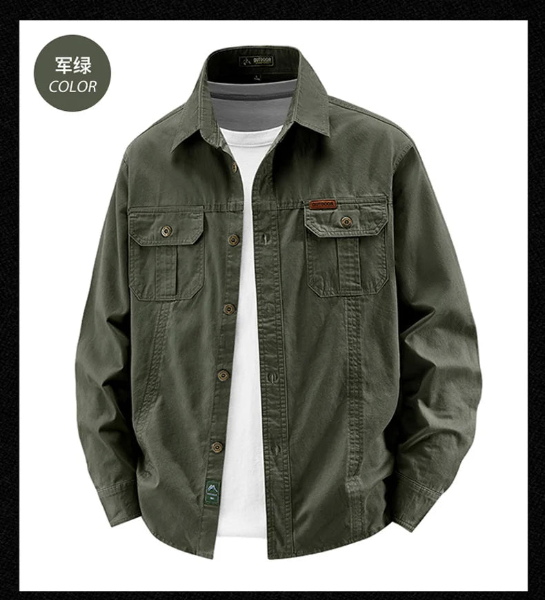 Business Military Shirts Men Tactics Long Sleeve Spring Autumn 100% Cotton Vintage Multi-pocket Cargo Shirts Menswear Clothing