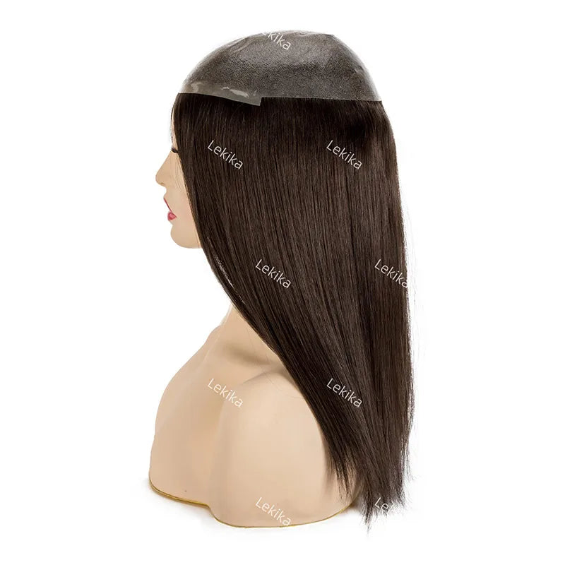 Women's Hairpiece Toupee PU  Human Hair Replacement System for Women 16inches Long Hair Natural Women's Capillary Prosthesis