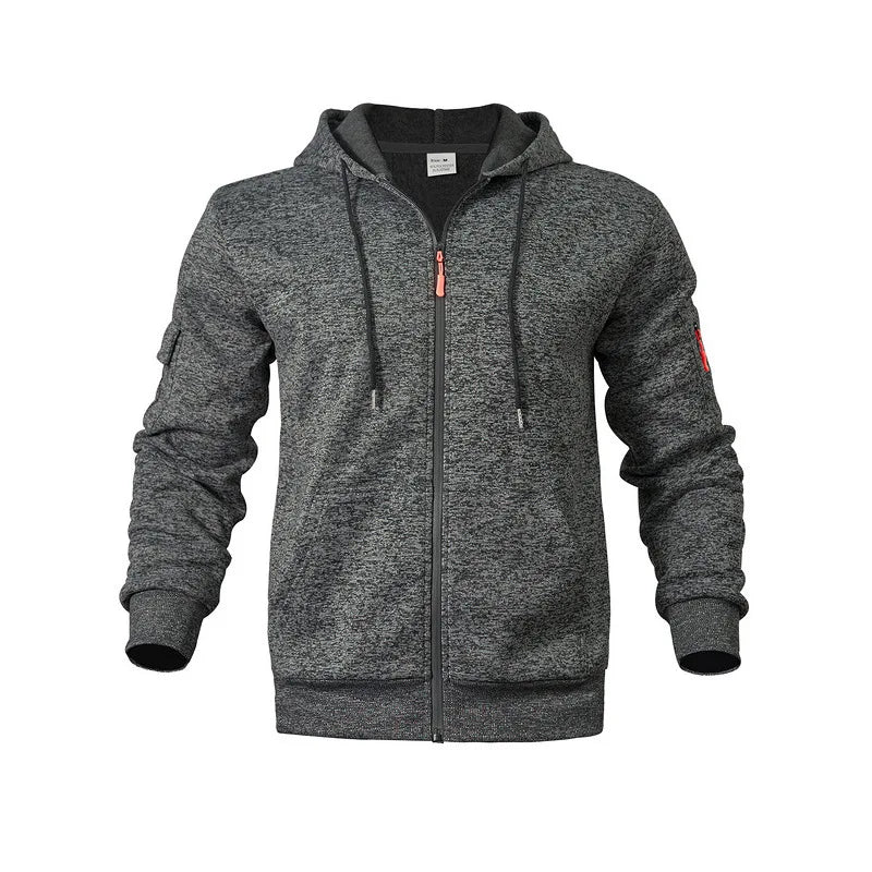 Heavy Fleece Men's Jacket Winter Retro Tooling Pocket Hooded Zipper Sports Sweater Men