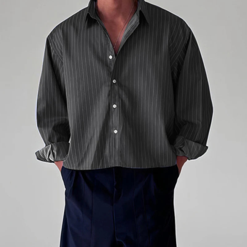 INCERUN Men Striped Shirt Lapel Long Sleeve Loose Casual Men Clothing 2025 Oversize Streetwear Spring Autumn Tops Fashion Shirts