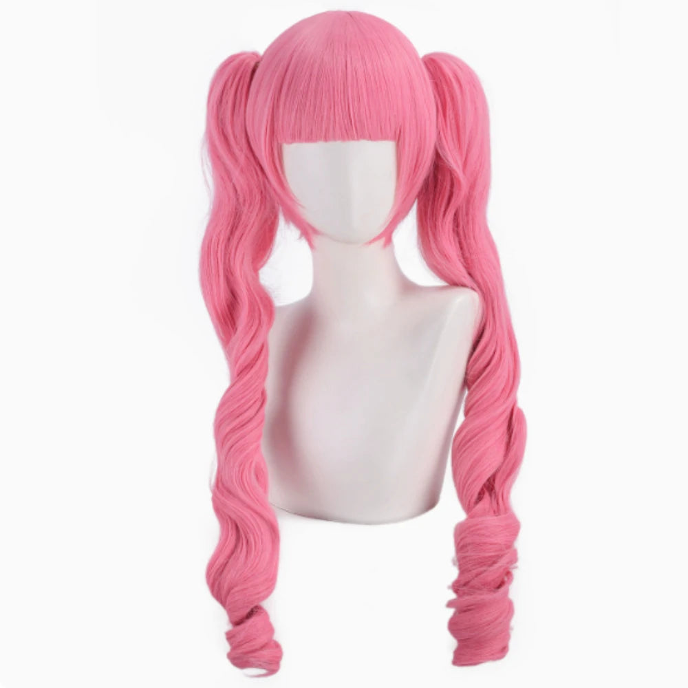 Princess Perona Cosplay Wig: Pink Double-Curled Ponytail, Synthetic Fiber, Heat-Resistant, Ideal for Comic Con Performances