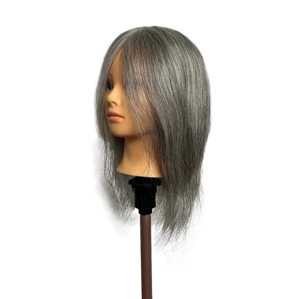 12 Inch 100% Human Hair Silver Grey Mannequin Head Perm Dye Cut Styling Training Head for Hairdresser Practice