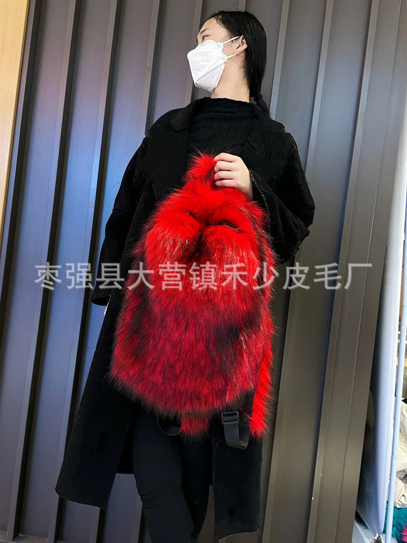 2026 NEW FASHION Y2K Faux Fur FOR Women Backpack Solid Soft Fleece Knapsack Harajuku Style Winter Ladies Bag