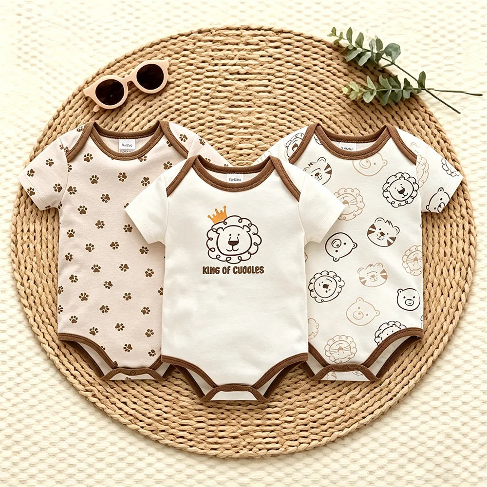 Kavkas 3 Pcs/lot Baby Boy Bodysuit 100% Cotton Short Sleeve Newborn Girls Clothes Summer Infant Clothing