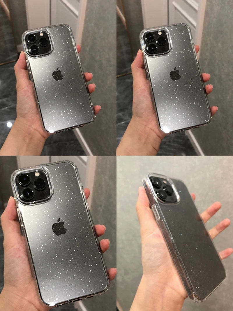 Luxury Bling Glitter Clear Case For iPhone 16 15 14 13 12 11 Pro Max Mini X XR XS 7 8 Plus SE Shockproof Transparent Soft Cover