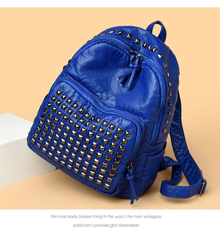 Fashion Rivet Soft Leather Women Backpacks Designer Large Capacity Girls School Bag Luxury Female Bagpack Travel Bags Sac A Main