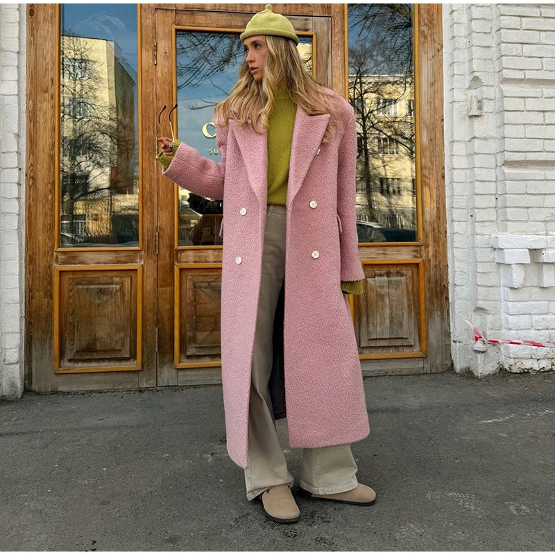 Women's Long Overcoats Lapel Full Sleeve Oversized Woolen Coats Autumn Female Double Breasted Solid Loose Jackets New Outerwears