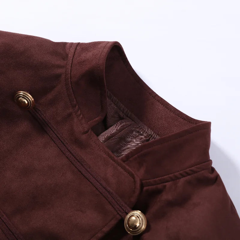Vintage Women's Feather Patchwork Suede Short Jacket  Stand Collar Long Sleeve Double Breasted Coat 2026 Autumn Lady Jackets