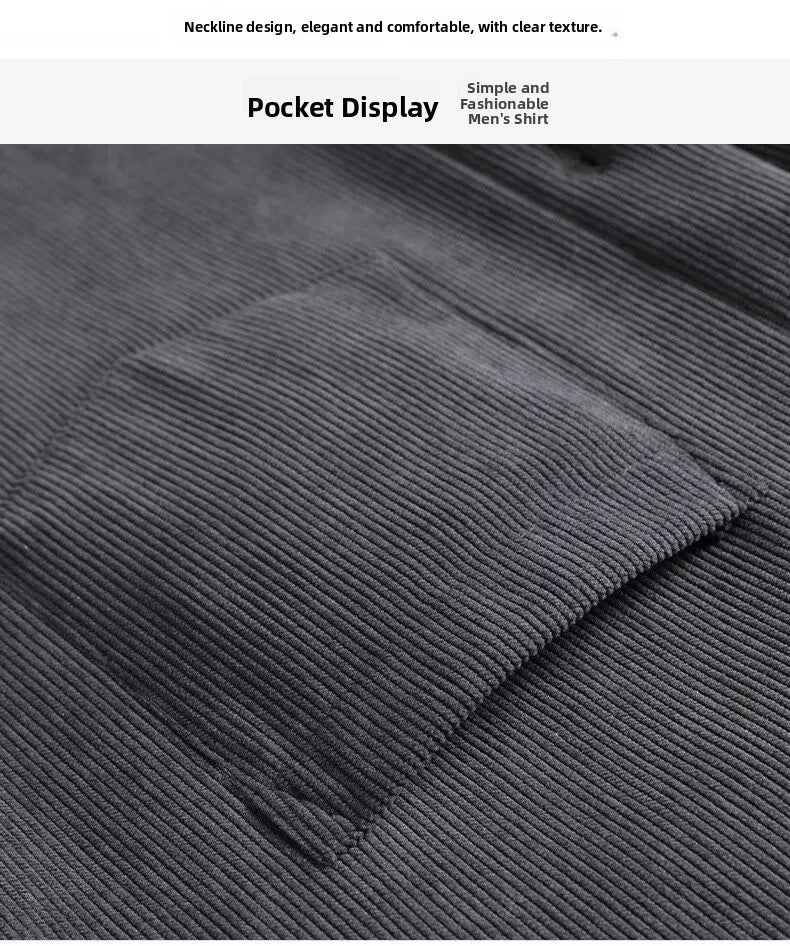 Men's Fleece Lined Long Sleeve Shirt Thick Warm Casual Corduroy Outerwear Trendy Pure Color Breathable Youthful Style Standar...