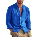 Sweatwear Men's Long Sleeve Shirt Linen Solid Color Shirts Trend Stand Collar Casual Lightweight Breathable Tops Hawaiian Shirt