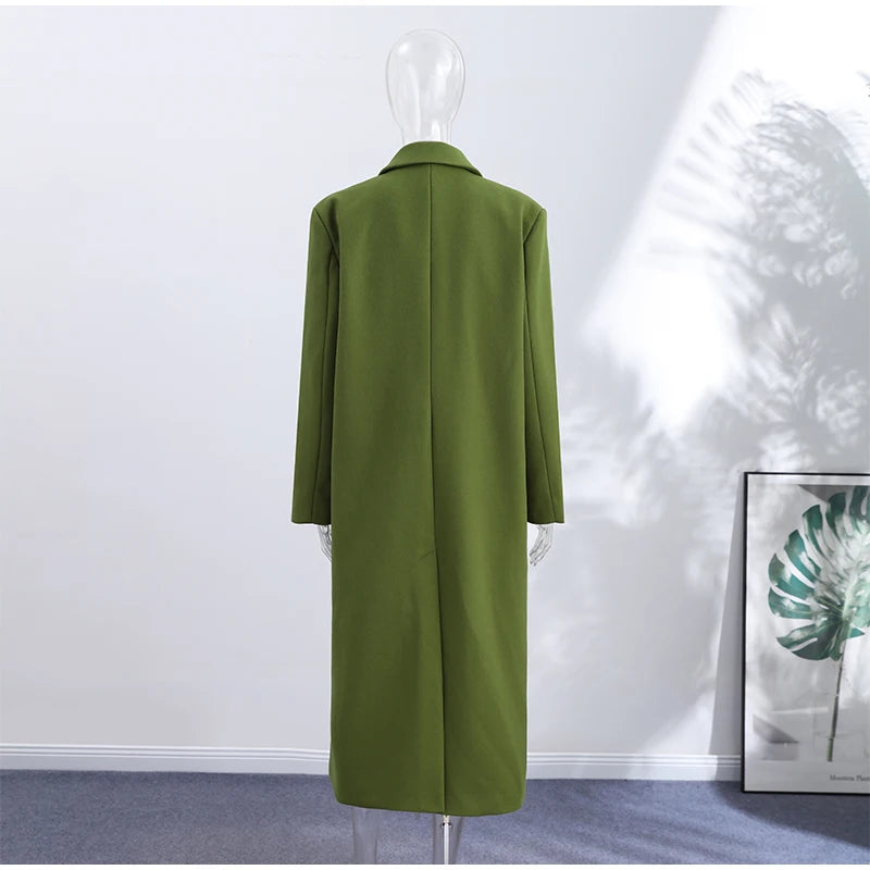 Chic Women's Woolen Overcoat Autumn Winter Solid Lapel Double Breasted Long Sleeve Long Coat 2026 Elegant Lady Street Outwear