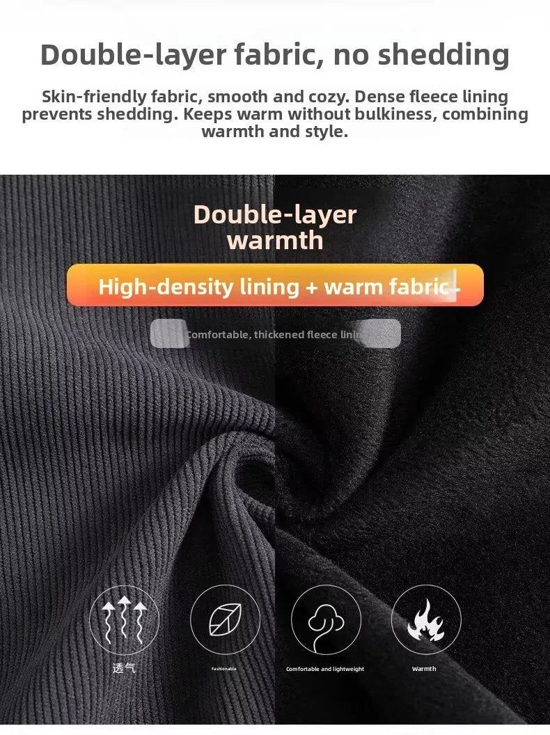 Men's Fleece Lined Long Sleeve Shirt Thick Warm Casual Corduroy Outerwear Trendy Pure Color Breathable Youthful Style Standar...
