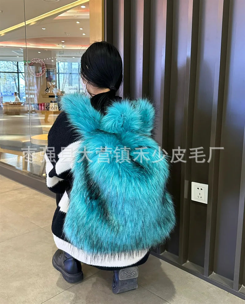 2026 NEW FASHION Y2K Faux Fur FOR Women Backpack Solid Soft Fleece Knapsack Harajuku Style Winter Ladies Bag