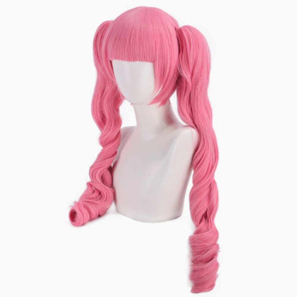 Princess Perona Cosplay Wig: Pink Double-Curled Ponytail, Synthetic Fiber, Heat-Resistant, Ideal for Comic Con Performances