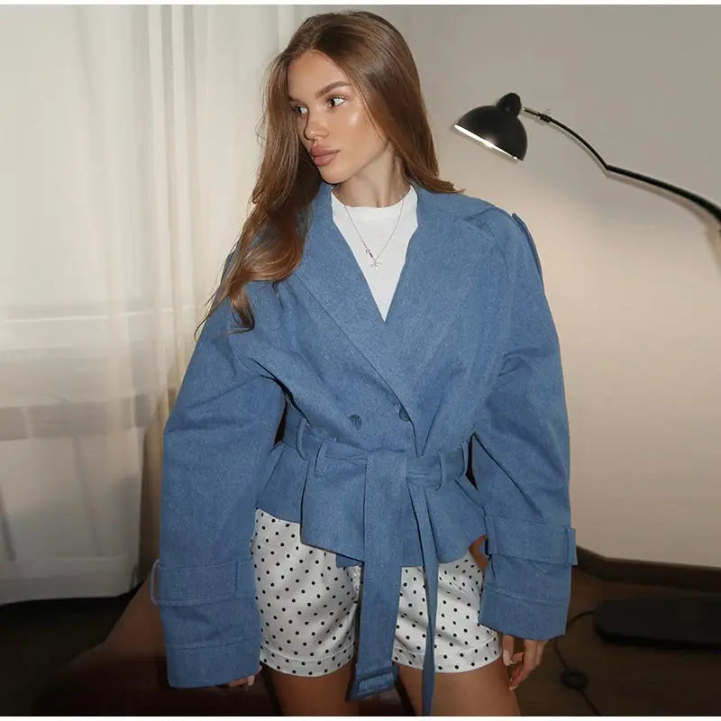 Solid Stand Collar Padded Coat Waist Tie Belt Long Cape Sleeve Button Zipper Loose Women Coats 2026 Autumn Commute Chic Outfit