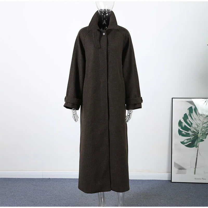 Chic Women's Woolen Overcoat Autumn Winter Solid Lapel Double Breasted Long Sleeve Long Coat 2026 Elegant Lady Street Outwear