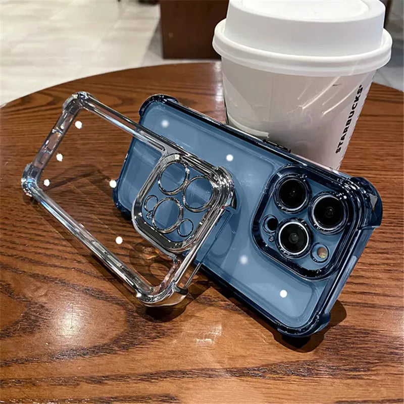 Luxury Purple Plating Clear Shockproof Phone Case For iPhone 14 13 16 15 Pro Max Plus XS XR X Four Corner Silicone Soft Cover