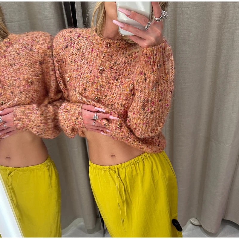 Elegant Knit Female Short Cardigans O-neck Fashion Women Single Breasted Sweater Full Sleeve Autumn Lady Casual 2026 Knitwear